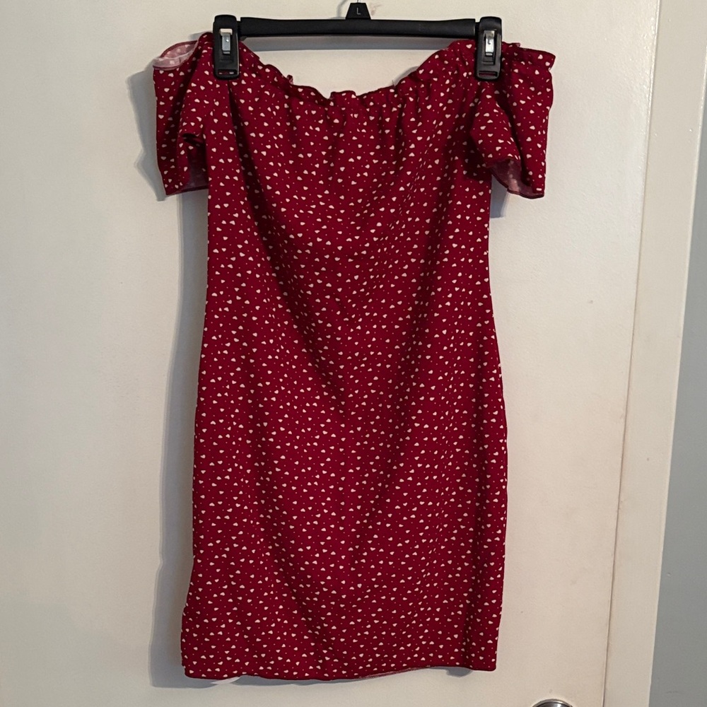 Elegant Red Polka Dot Off-Shoulder Dress